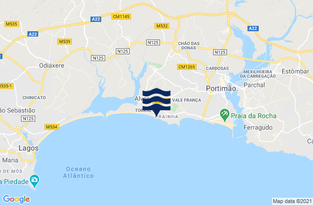 Mapa da tábua de marés em Baia, Portugal