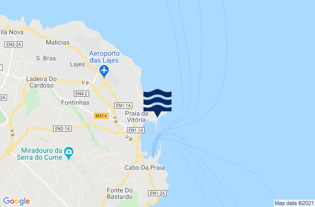 Mapa da tábua de marés em Baia Praia Ilha Terceira, Portugal