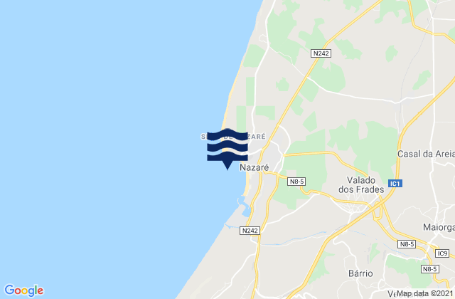 Mapa da tábua de marés em Baia de Pederneira, Portugal