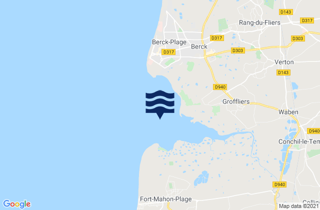 Mapa da tábua de marés em Baie de l'Authie, France