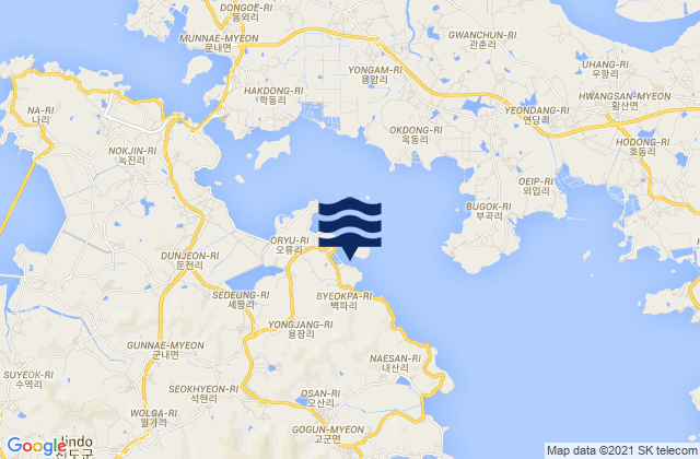 Mapa da tábua de marés em Baikpachin, South Korea