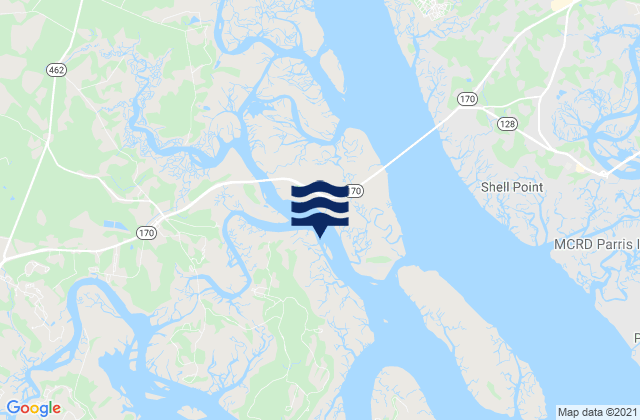 Mapa da tábua de marés em Bailey's Landing, United States