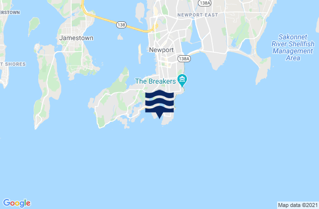 Mapa da tábua de marés em Baileys Beach, United States