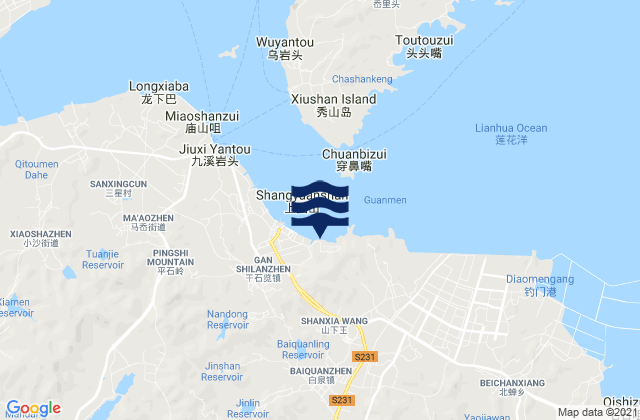 Mapa da tábua de marés em Baiquan, China