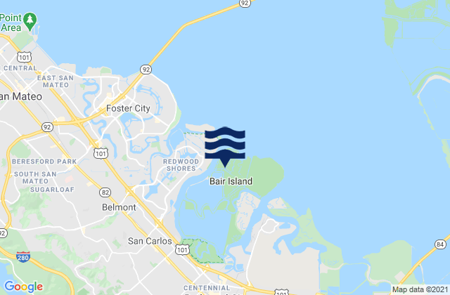 Mapa da tábua de marés em Bair Island, United States