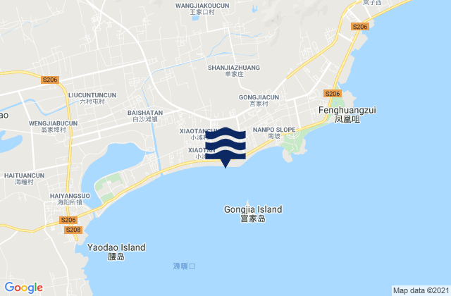 Mapa da tábua de marés em Baishatan, China