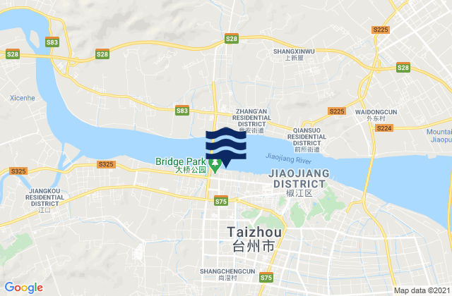 Mapa da tábua de marés em Baiyun, China