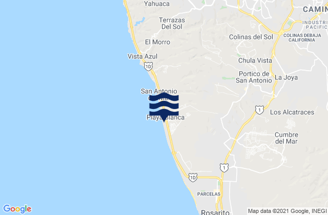 Mapa da tábua de marés em Baja Malibu, Mexico