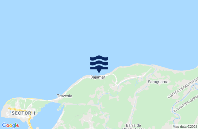Mapa da tábua de marés em Baja Mar, Honduras