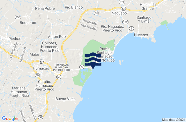 Mapa da tábua de marés em Bajandas, Puerto Rico