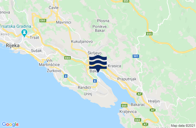 Mapa da tábua de marés em Bakar, Croatia