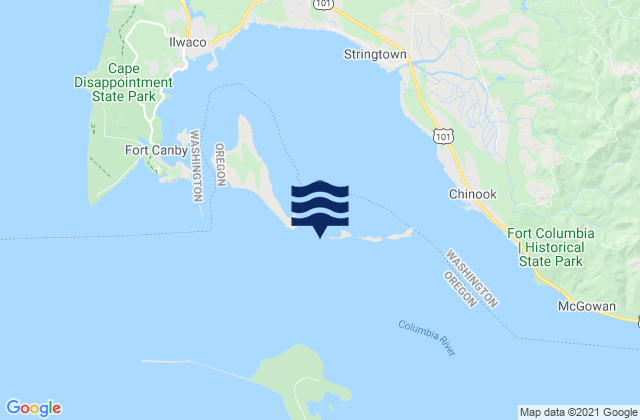 Mapa da tábua de marés em Baker Bay entrance E of Sand Island Tower, United States