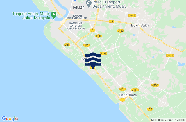 Mapa da tábua de marés em Bakri, Malaysia