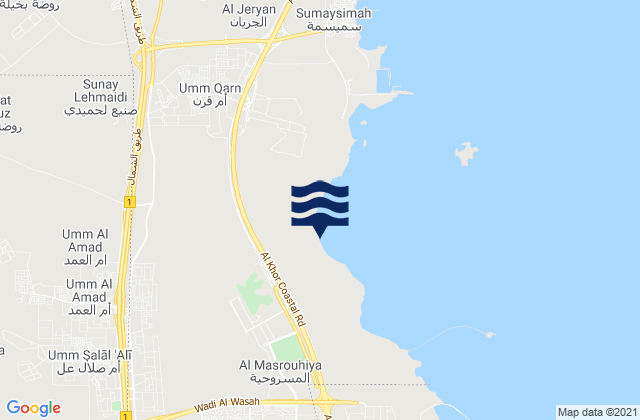 Mapa da tábua de marés em Baladīyat Umm Şalāl, Qatar