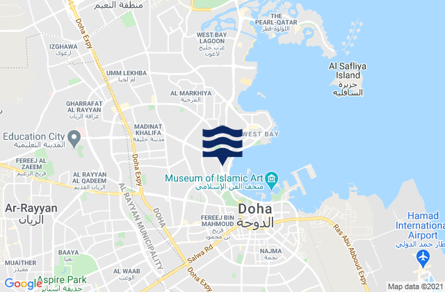 Mapa da tábua de marés em Baladīyat ad Dawḩah, Qatar