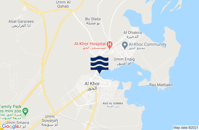 Mapa da tábua de marés em Baladīyat al Khawr wa adh Dhakhīrah, Qatar