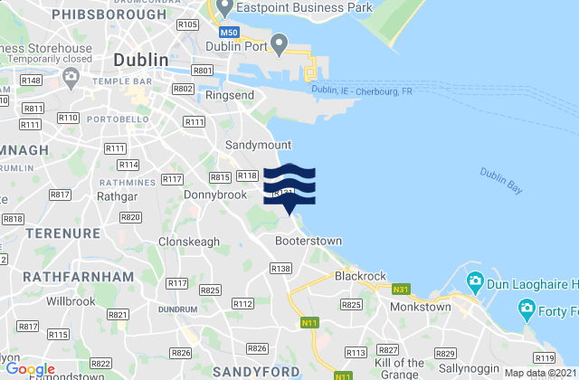 Mapa da tábua de marés em Balally, Ireland