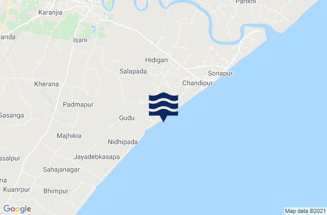 Mapa da tábua de marés em Balasore, India