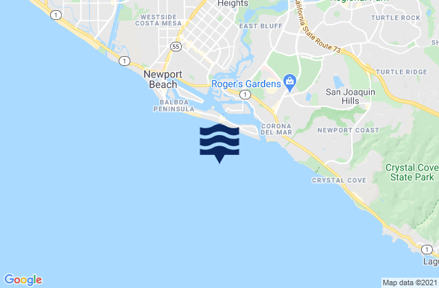 Mapa da tábua de marés em Balboa Beach, United States