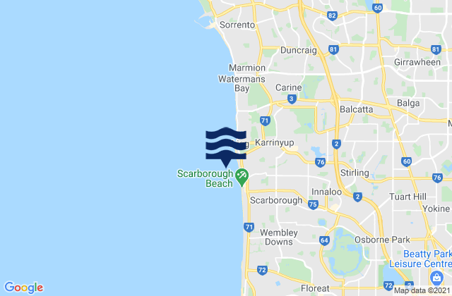 Mapa da tábua de marés em Balcatta, Australia