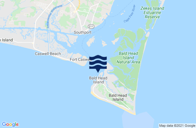Mapa da tábua de marés em Bald Head, United States