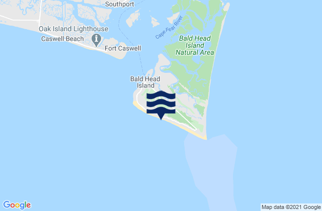 Mapa da tábua de marés em Bald Head Island, United States