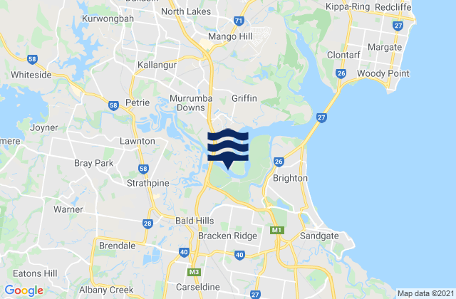 Mapa da tábua de marés em Bald Hills, Australia