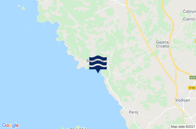 Mapa da tábua de marés em Bale-Valle, Croatia