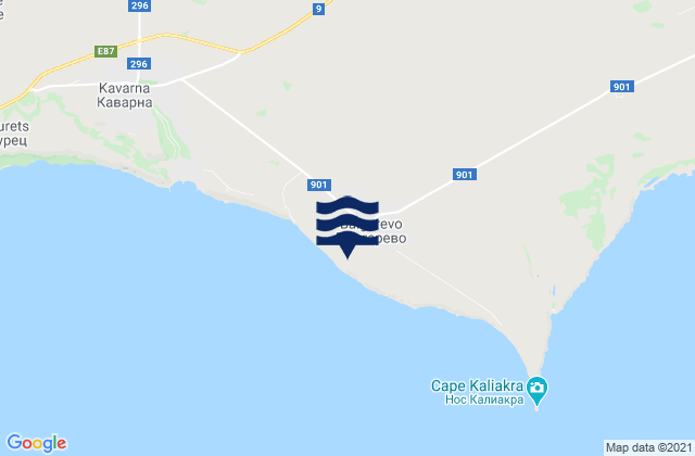 Mapa da tábua de marés em Balgarevo, Bulgaria