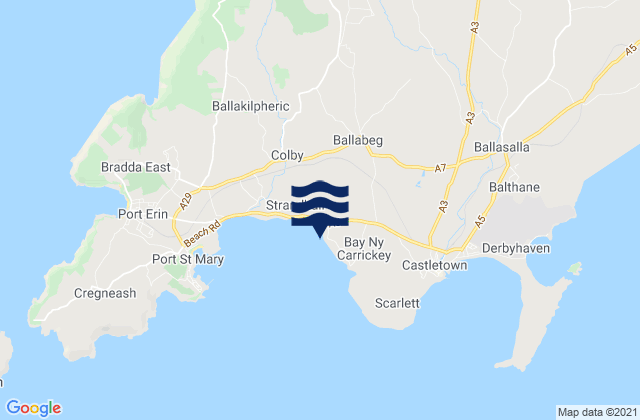 Mapa da tábua de marés em Ballabeg, Isle of Man