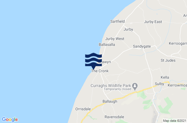 Mapa da tábua de marés em Ballaugh, Isle of Man