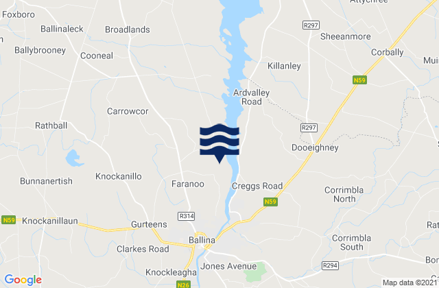 Mapa da tábua de marés em Ballina, Ireland