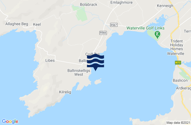 Mapa da tábua de marés em Ballinskelligs Bay Castle, Ireland