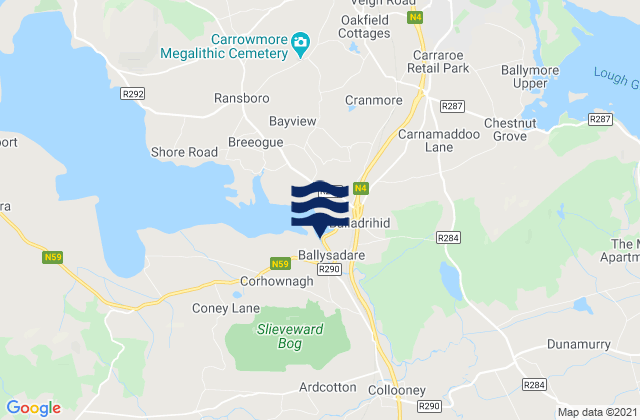Mapa da tábua de marés em Ballisodare, Ireland