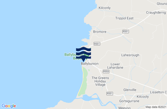 Mapa da tábua de marés em Ballybunnion, Ireland