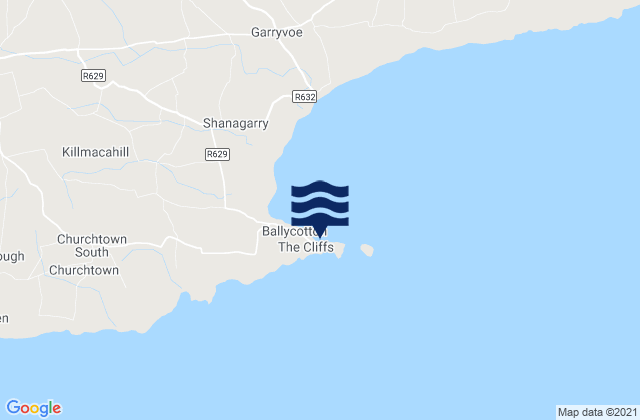 Mapa da tábua de marés em Ballycotton, Ireland