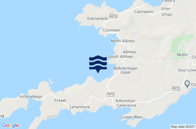 Mapa da tábua de marés em Ballydonegan Bay, Ireland