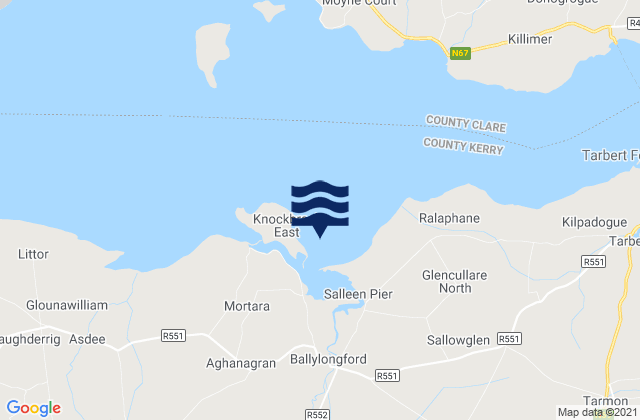 Mapa da tábua de marés em Ballylongford Bay, Ireland