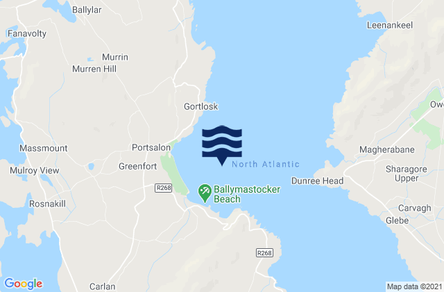 Mapa da tábua de marés em Ballymastocker Bay, Ireland