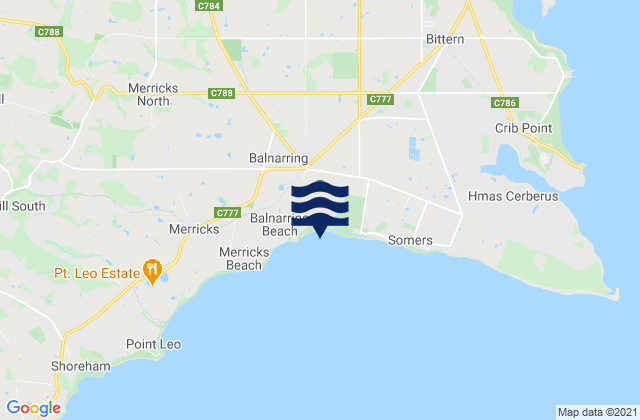 Mapa da tábua de marés em Balnarring, Australia