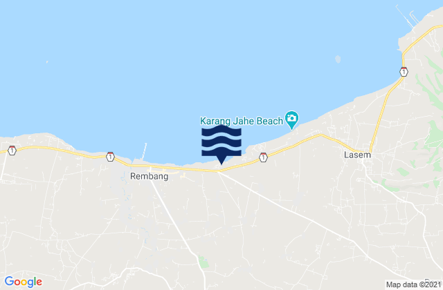 Mapa da tábua de marés em Balong Kulon, Indonesia