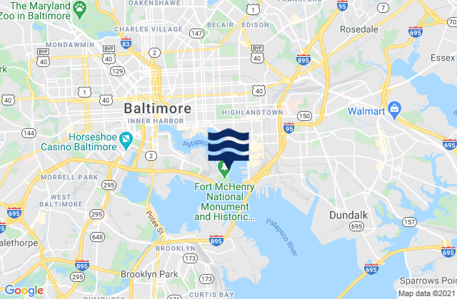 Mapa da tábua de marés em Baltimore Fort Mchenry, United States
