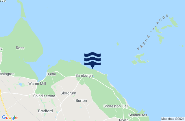 Mapa da tábua de marés em Bamburgh Beach, United Kingdom