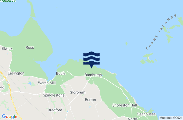 Mapa da tábua de marés em Bamburgh, United Kingdom