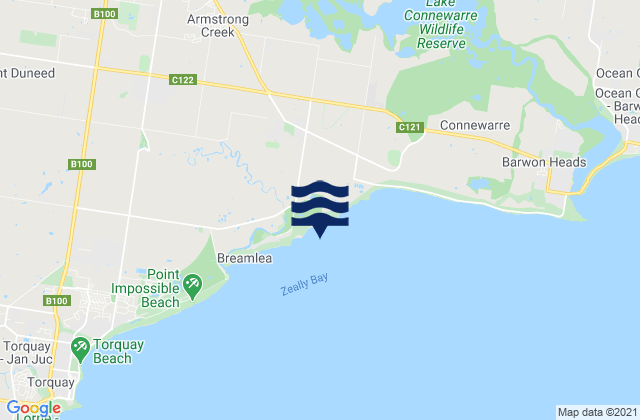 Mapa da tábua de marés em Bancoora Beach, Australia