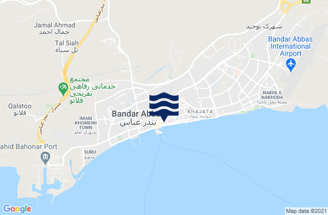 Mapa da tábua de marés em Bandar Abbas Persian Gulf, Iran