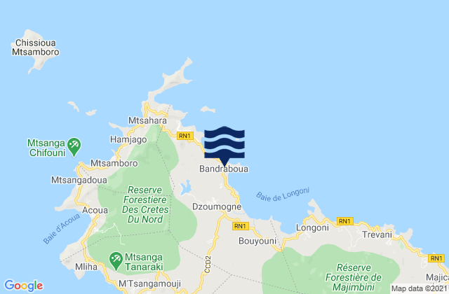 Mapa da tábua de marés em Bandraboua, Mayotte