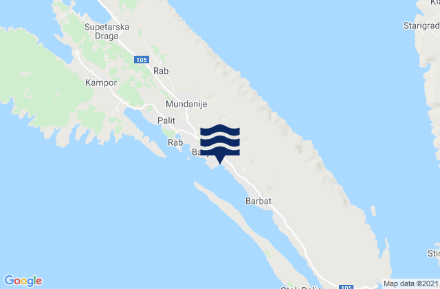 Mapa da tábua de marés em Banjol, Croatia