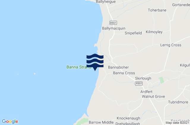 Mapa da tábua de marés em Banna Strand, Ireland