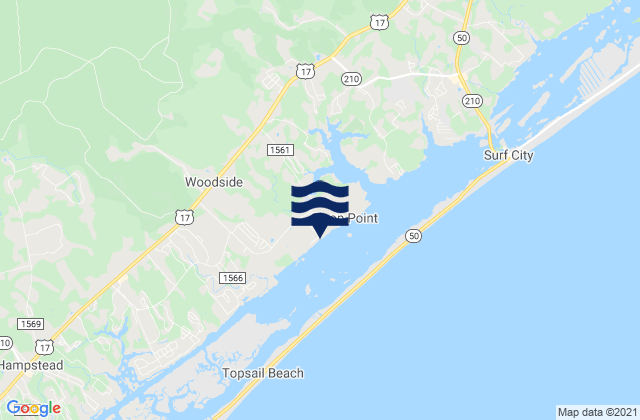 Mapa da tábua de marés em Bannermans Branch Northeast River, United States